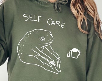 Funny Frog Self Care Sweatshirt, Funny Frog Self Care Hoodie, Birthday Gift For Her, Cottagecore Frog Sweatshirt, Positive Vibe Sweater