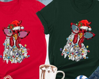 Christmas White Chicken Shirt, Christmas Chicken Shirt, Santa Chicken Shirt, Chicken Lover Gift, Chicken With Glasses, Chicken Holiday Gift