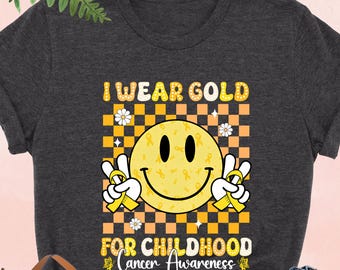 I Wear Gold For Childhood Cancer Awareness Shirt, Gold Cancer Ribbon T-Shirt, Pediatric Cancer Awareness Tee, Childhood Cancer Support Shirt
