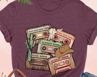 Vintage Style 90s Cassette Tape Shirt, Custom Concert Shirt For Women, Personalized Song Name, Western Music Shirt, Cowgirl Gift,Country Tee