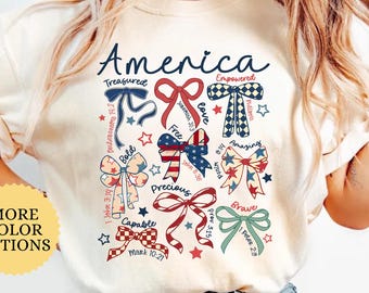 Comfort Colors Christian Patriotic Shirt, Faith and Freedom USA Tee, Bible Verse Bow Graphic Shirt, 4th of July Soft Vintage T-Shirt Women