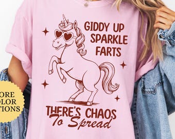 Unicorn Cat Rainbow T-shirt - Giddy up Sparkle Farts Humor Tee