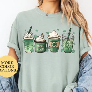 Comfort Colors®St Patricks Coffee Shirt, Lucky Latte Shirt, Funny Shamrock Shirt, Saint Patricks Day Gift For Women, Green Day, Irish Shirt