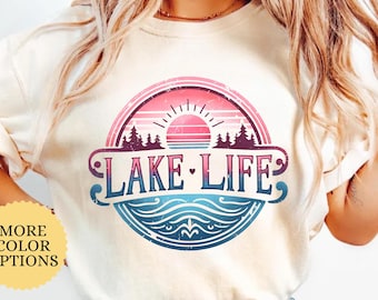 Comfort Colors® Lake Life T-Shirt, Sunset Lake Graphic Tee, Cute Summer Cabin Shirt, Nature Lover Lake Shirt, Outdoors Boho Vacation Top