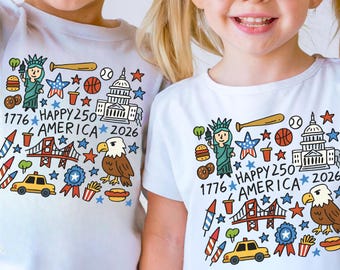 Kids Happy 250 America Shirt, 4th of July Toddler Tee, Patriotic Kids T-Shirt, Kids Freedom Shirt, Toddler USA T-Shirt, Kids Playful Gift
