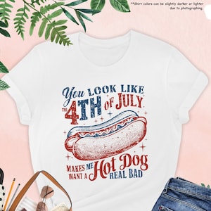 a white shirt with a hot dog on it
