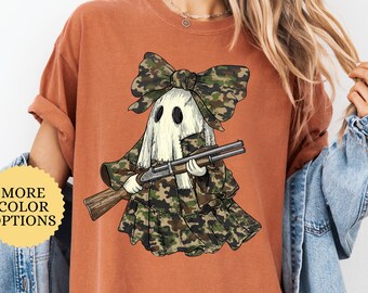 Comfort Colors Halloween Camo Ghost Shirt, Trendy Patchwork Spooky Ghost Tee, Cute Camouflage Boo Ghost Shirt, Fall Hunting Shirt For Women