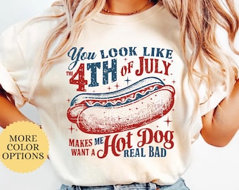 Comfort Colors 4th of July Shirt, Funny Hot Dog Tee, Retro BBQ Graphic T-Shirt, Independence Day Cookout Top, Patriotic Food Lover Tee