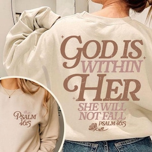God Is Within Her Psalm 46:5 Sweatshirt, Christian Bible Verse Hoodie, Faith-Based Gift for Women, Religious Cozy Top, Christian Streetwear