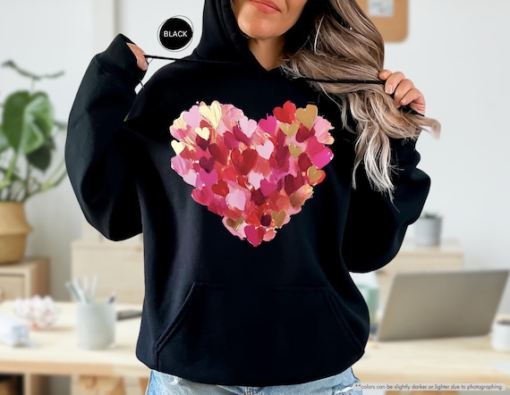 Valentine Heart Sweatshirt, Painted Hearts Crewneck, Romantic Hoodie, Pink Red Gold Heart Sweatshirt, Gift for Her, Cozy February Outfit