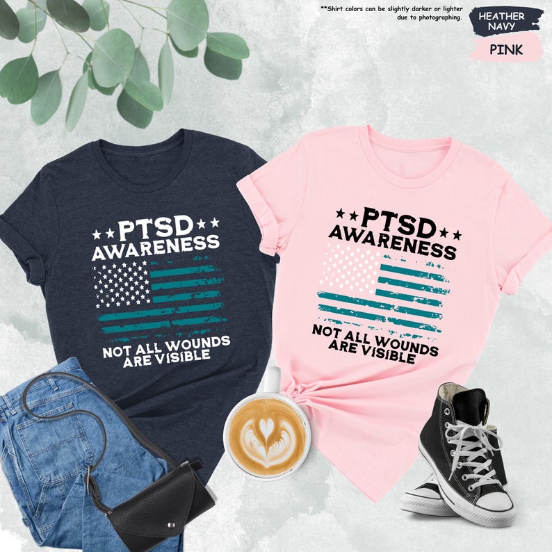 PTSD Awareness Shirt, Not All Wounds Are Visible Shirt, American Flag Shirt, Mental Health Shirt, PTSD Warrior Shirt, Teal Ribbon Shirt image 3