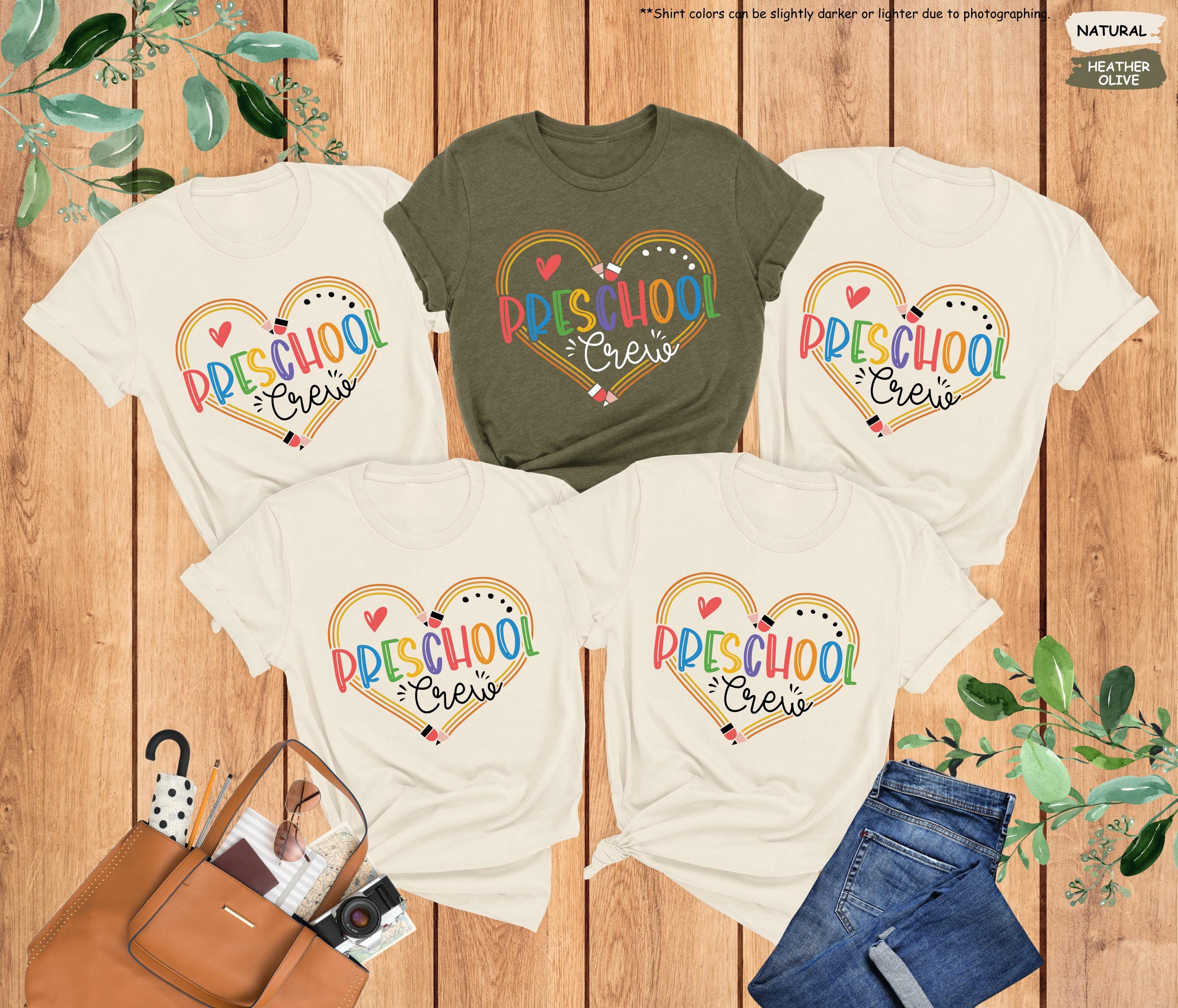 Preschool Crew Shirt for Teachers, Back to School Rainbow Heart Tee, Teacher Team Gift, Cute School Staff Shirt, Teacher Appreciation Gift