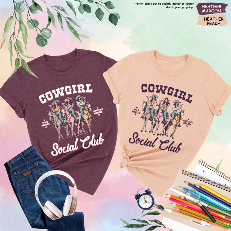 two cowgirl social club t - shirts and headphones