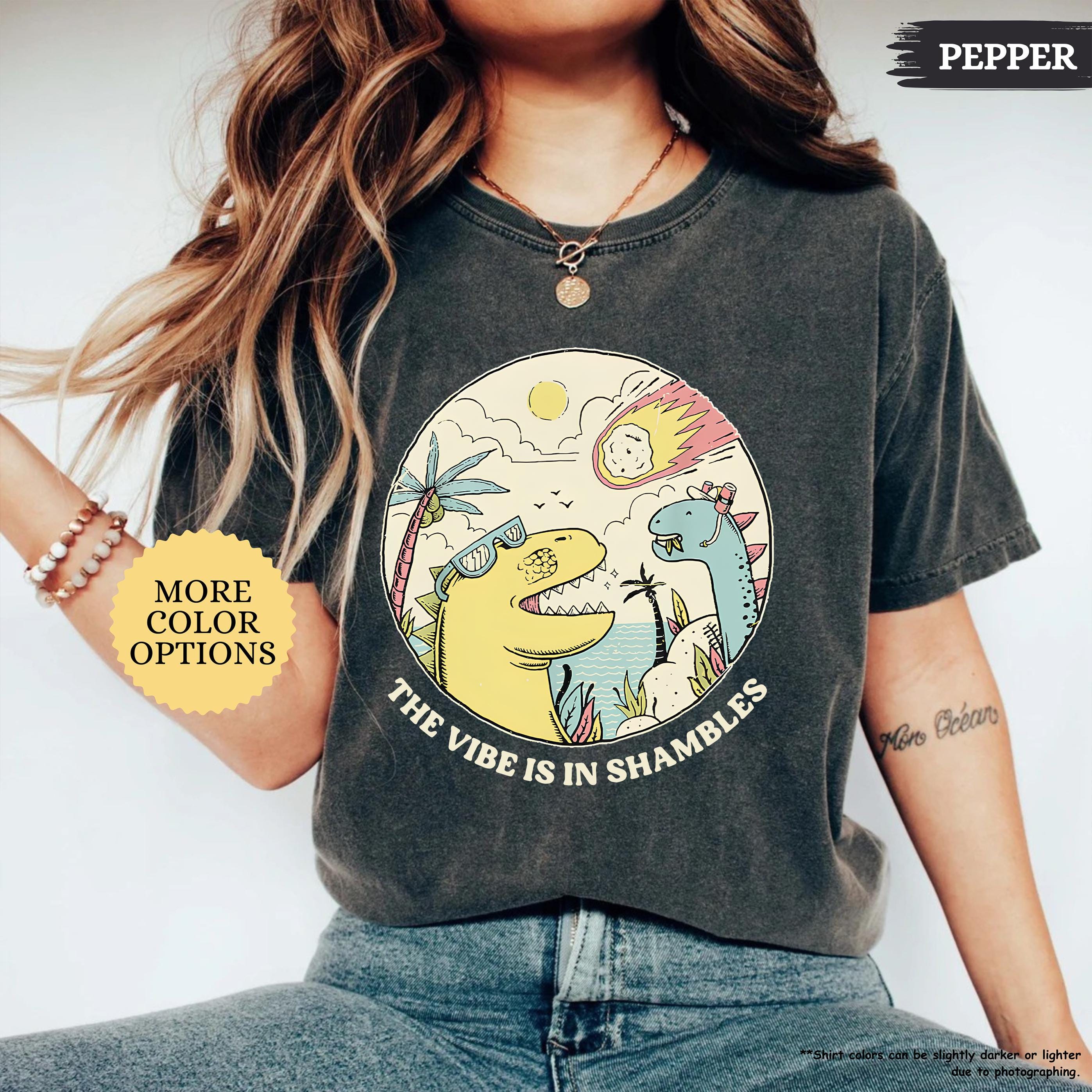 Comfort Colors Funny Mental Health Dinosaur Shirt, The Vibe is Shambles Tee, Relatable Anxiety Meme Shirt, Sarcastic Mood Tee, Overthinker