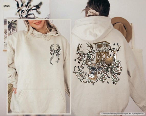 Camo Deer Hunting Sweatshirt for Women, Buck Antler Hoodie, Western Bow Hunter Pullover, Country Girl Hunting Gift, Girl Outdoorsy Hoodie