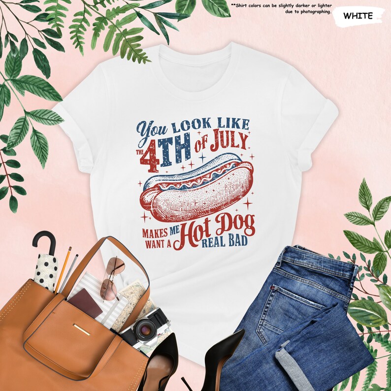 a white shirt with a hot dog on it