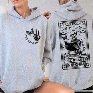The Reader Tarot Card Sweatshirt, Skeleton Reading Sweatshirt, Book Lover Gift For Women, Book Lover Sweatshirt, Tarot Card Sweatshirt