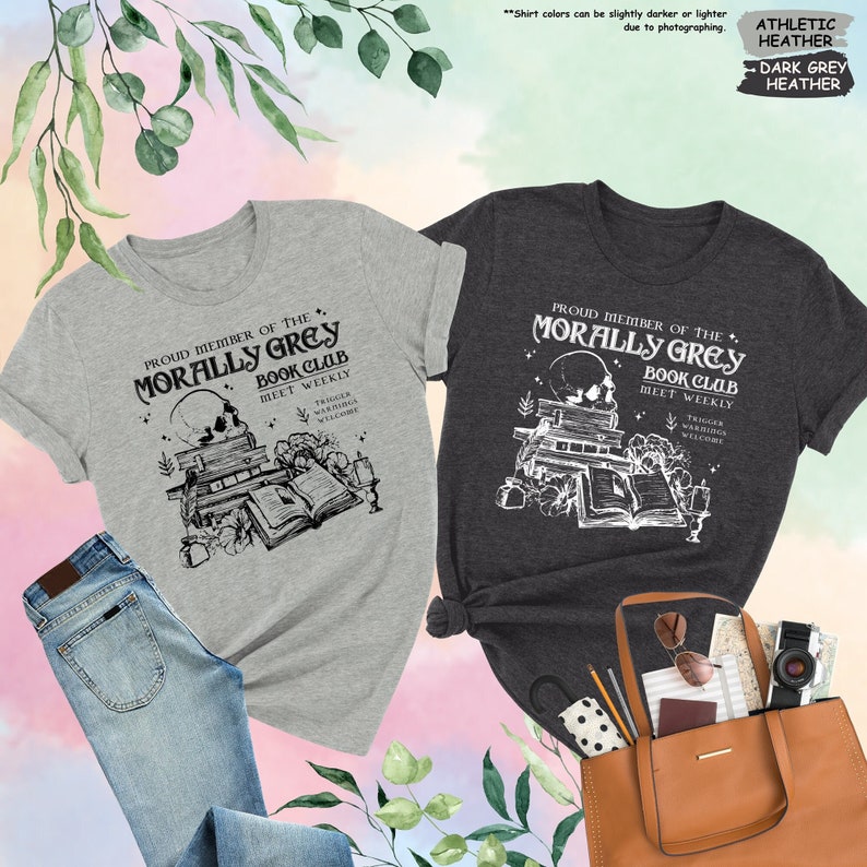 two t - shirts and a purse on a colorful background