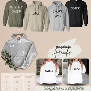a woman's hoodie with the text color and size chart