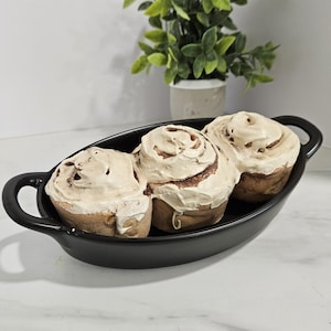 Fake Cinnamon Rolls in Oval Dish: Realistic Faux Food Display