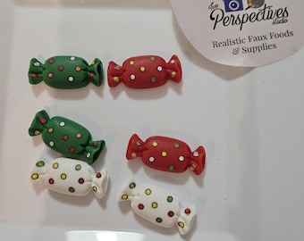 Fake Wrapped Candy Christmas Cabochons: Craft Embellishments, 6 Pieces
