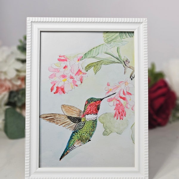 Hummingbird Print, Giclee print, Hummingbird, watercolor painting, small art, framed art, bird art