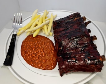 Fake Ribs Display: Faux Baby Back Ribs with Beans & Fries