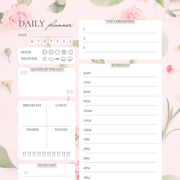 Pink Floral Design Daily Planner