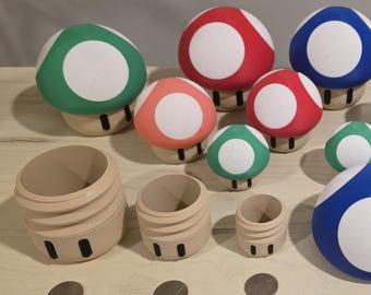 Super Mario Mushroom Container (Screw on Top, Jar, Luigi, 3D Print)