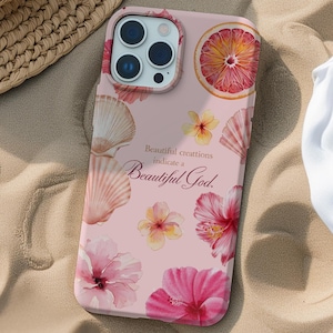 Pink Fruity Floral Bible Verse Phone Case, Christian Merch, Cute Religious Faith Scripture Gift for iPhone 16 15 14 13 12 11 Pro Max 8 Plus