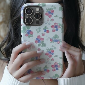 Soft Summer Watercolor Berries Collage Phone Case, Preppy Spring Aesthetic, Coquette Girly Case for iPhone 17 16 15 14 13 12 11 Pro Max 8
