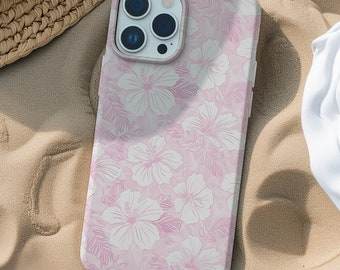 Baby Pink Hibiscus Floral Phone Case, Tropical Beachy Flower Print, Coconut Girl, Ocean Case for iPhone 15 14 13 12 11 Pro Max 8 Plus X XR