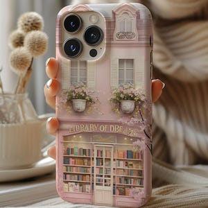 Coque de portable rose florale Coquette Bookshop, produits livresques, coque de portable aquarelle Girly pour iPhone 16 15 14 13 12 11 Pro Max 8 Plus
