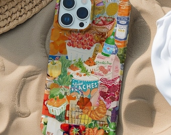 Fruity Watercolor Summer Harvest Collage Phone Case, Trendy Spring Case, Girly Cottagecore Case for iPhone 17 16 15 14 13 12 11 Pro Max 8