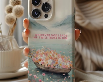 Watercolor Floral Walk on Water, Bible Verse Phone Case, Cute Religious Faith Scripture Gift for iPhone 17 16 15 14 13 12 11 Pro Max 8 Plus