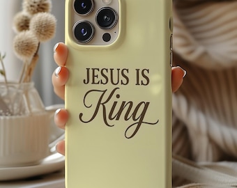 Butter Yellow Jesus Is King BIble Verse Phone Case, Cute Religious Faith Scripture Gift for iPhone 16 15 14 13 12 11 Pro Max 8 Plus X XR XS