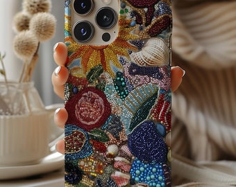 Vintage Boho Jewel Mosaic Collage Phone Case, Mosaic Gemstones, Cute Aesthetic Trendy Jewel Case for  iPhone 17 16 15 14 13 12 11 Pro Max 8