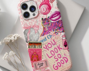 Chic Pink City Girl Collage Phone Case, Preppy Classy Aesthetic, Disco Coquette Case for iPhone 16 15 14 13 12 11 Pro Max 8 Plus X XS XR