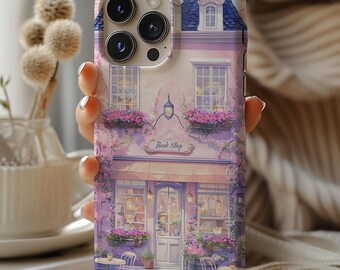 Whimsical Pastel Bookshop Phone Case, Bookish Merch, Watercolor Girly Book Phone Case for for iPhone 16 15 14 13 12 11 Pro Max 8 Plus X