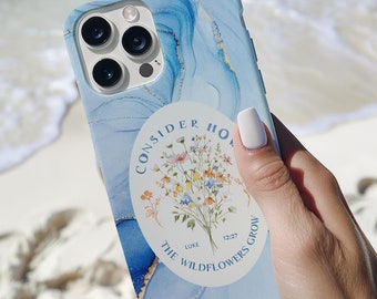 Christian Wildflower Luke 12:27 Bible Verse Phone Case, Cute Religious Faith Scripture Gift for iPhone 16 15 14 13 12 11 Pro Max 8 Plus X XR