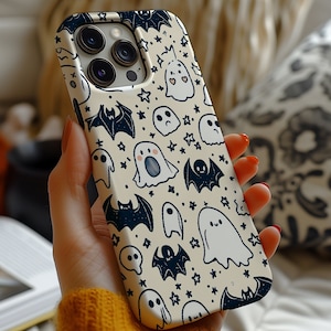 Cute Ghost Doodle Collage Phone Case, Kawaii Autumn Case, Spooky Fall Halloween Phone Case for iPhone 16 15 14 13 12 11 Pro Max 8 Plus X XR