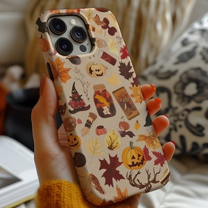 Cute Fall Inspired Halloween Collage Phone Case,  Autumn Trendy Spooky Halloween Phone Case for iPhone 15 14 13 12 11 Pro Max 8 Plus X XR XS