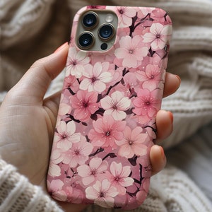日本の水彩桜の携帯ケース、ガーリーな花柄の携帯ケース、iPhone 16 15 14 13 12 11 Pro Max 8 Plus XR 用ピンクの花柄ケース