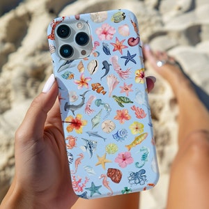 Ocean Beachy Coconut Girl Collage Phone Case, Tropical Seashell Summer, Surfer Girl Case for iPhone 15 14 13 12 11 Pro Max 8 Plus X XR XS