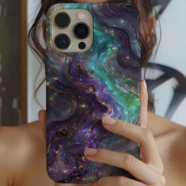 Funda para teléfono Galaxy Marble Swirl, arte abstracto cósmico, estética espacial, funda celestial para iPhone 17, 16, 15, 14, 13, 12, 11 Pro Max, 8 Plus y X