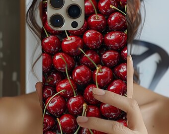 Juicy Cherry Collage Phone Case, Cherry Red Aesthetic, Fruit Phone Case, Girly Cherry Case for for iPhone 16 15 14 13 12 11 Pro Max 8 Plus