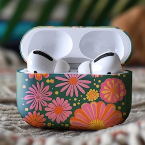 Retro Colorful Daisy Floral Collage AirPods Case, Vintage Nature Boho Botanical Flower Case, AirPods Pro Case, for AirPods Pro Gen 1, 2, 3
