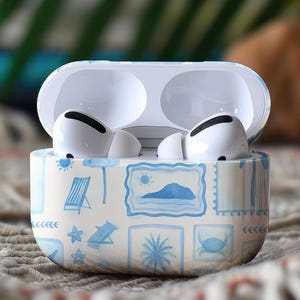 Tropical Beachy Watercolor Collage AirPods Case, Vintage Stamp Aesthetic, Summer Case, Cute AirPods Pro Case, AirPods Pro Gen 1, 2, 3