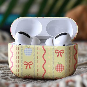 Gingham Coquette Apple & Bow AirPods Case, Preppy Fruit Aesthetic, Girly Spring Case, Cute AirPods Pro Case, AirPods Pro Gen 1, 2, 3