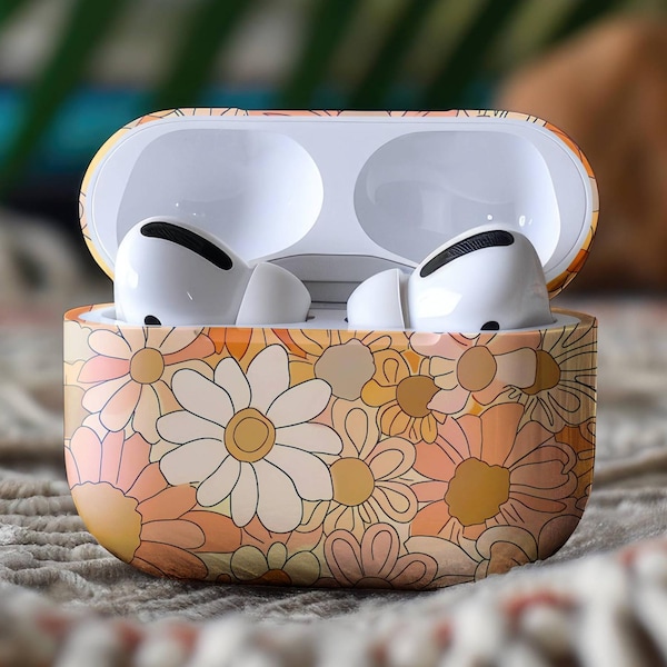 Retro Orange Flower Collage AirPods Case, Sunflower Floral Print Case, Boho Hippie, Cute AirPods Pro Case, for AirPods Pro Gen 1, 2, 3